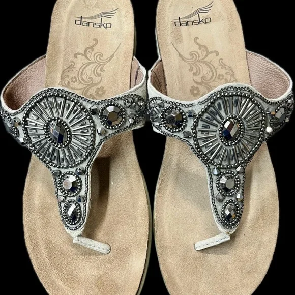 Dansko Pamela Jewelled Rhinestone Metallic Thong Flip Flop Cork Leather 39 8.5-9 - Picture 11 of 16